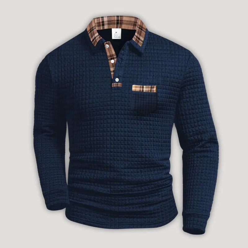 Polo de manga larga para hombre con detalles de cuadros - Foto 1