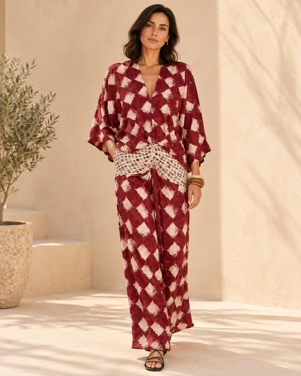 Vestido largo estampado mosaico con mangas kimono – Cataleya - Foto 1