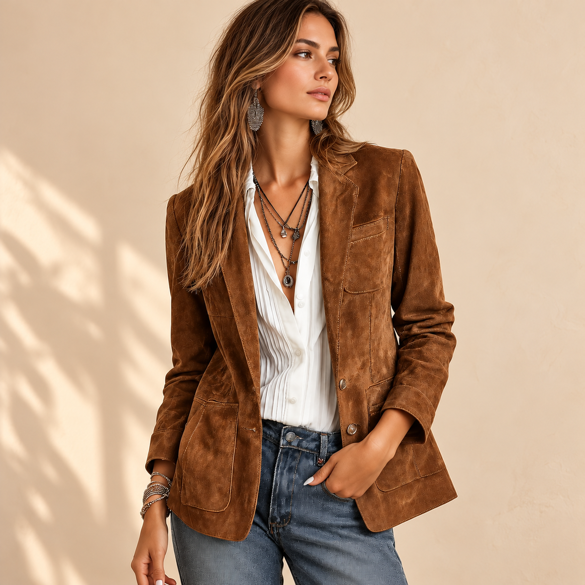 Blazer vintage con costuras en contraste para mujer - Foto 4