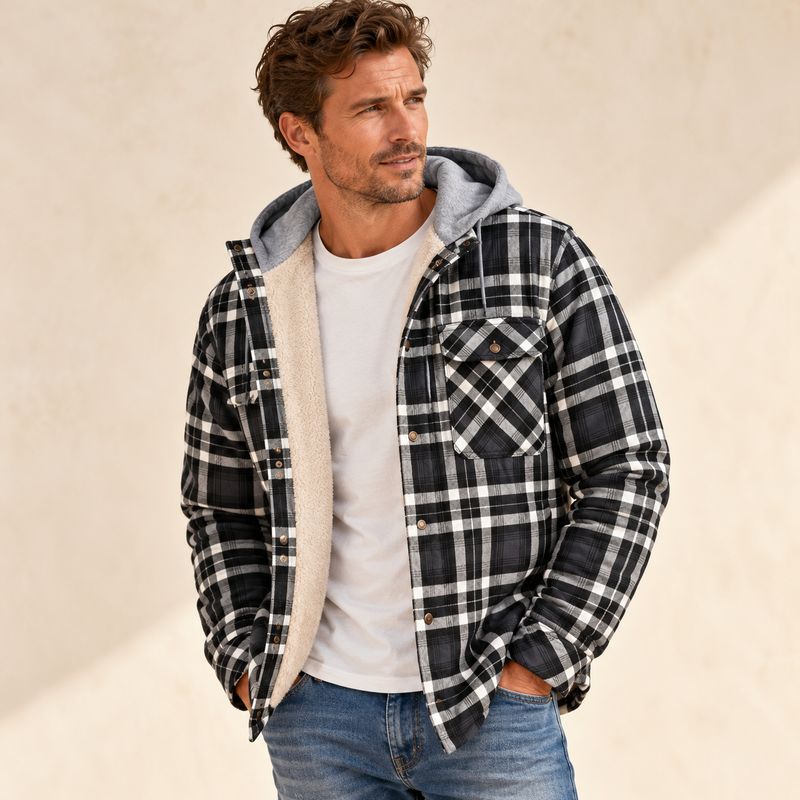 Chaqueta ligera de cuadros con capucha para hombre - Foto 1