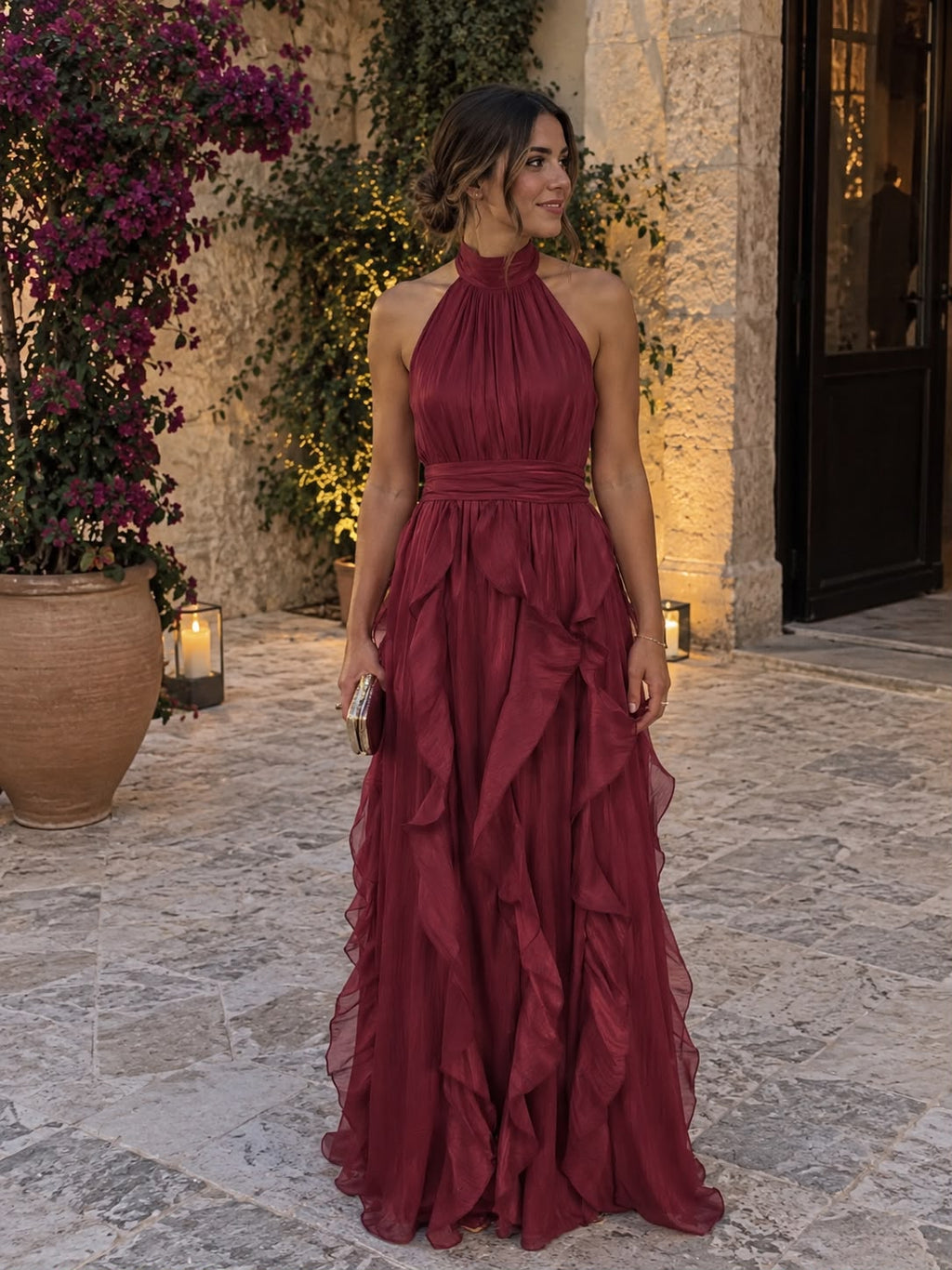 Vestido maxi con volantes y escote halter – Paloma - Foto 3