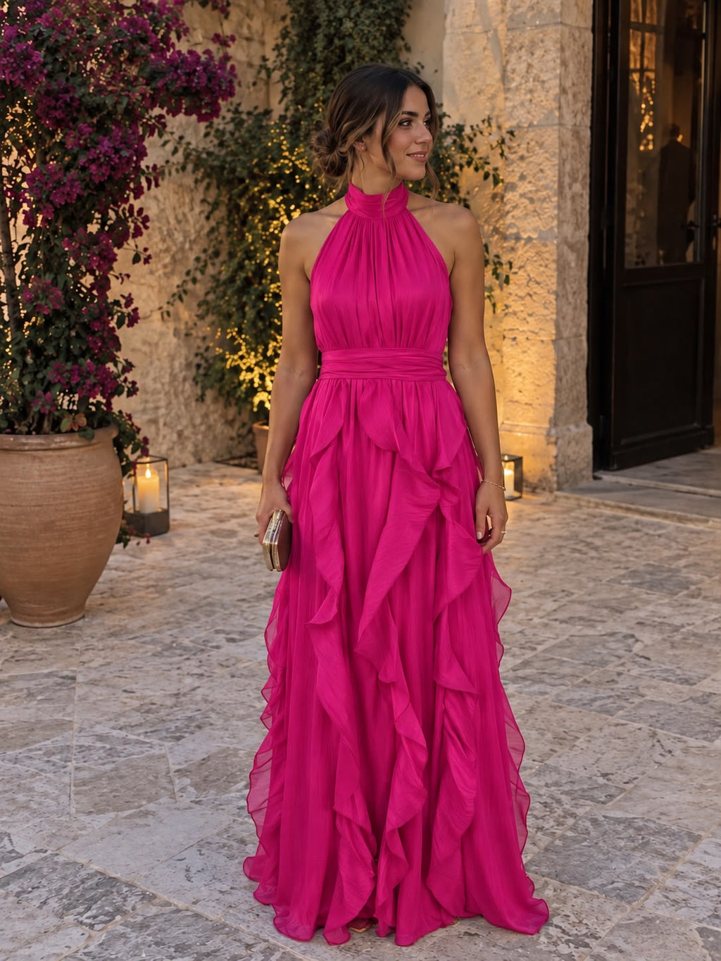 Vestido maxi con volantes y escote halter – Paloma - Foto 9