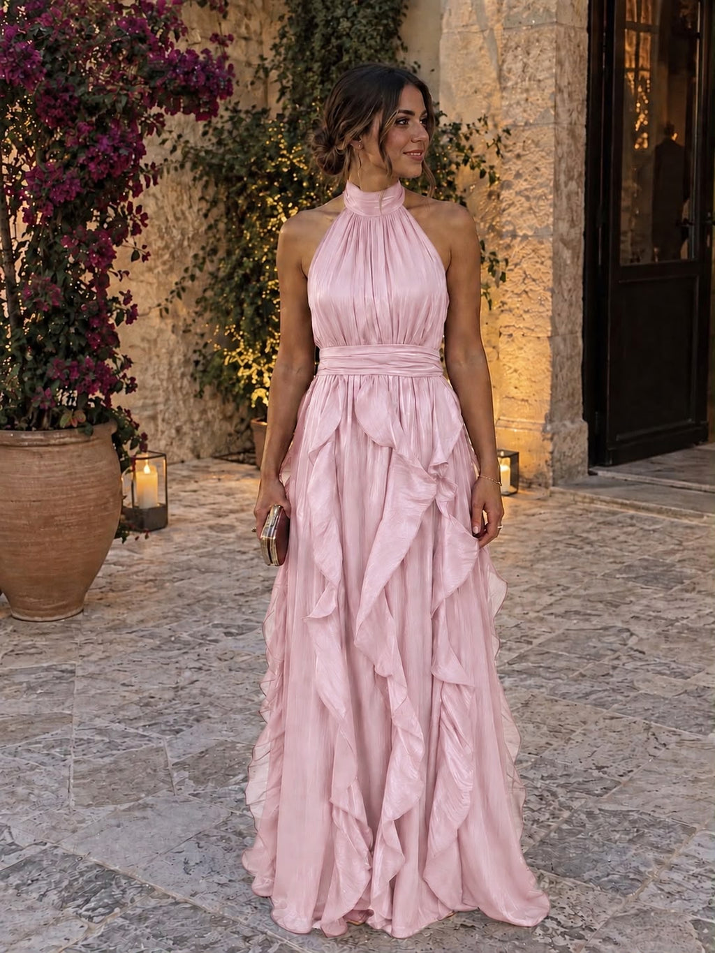 Vestido maxi con volantes y escote halter – Paloma - Foto 6