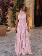Vestido maxi con volantes y escote halter – Paloma - Foto 6