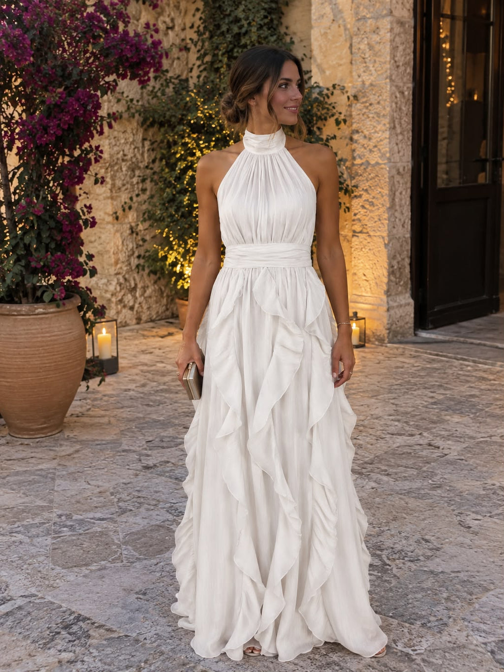Vestido maxi con volantes y escote halter – Paloma - Foto 10