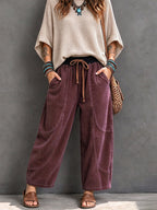 Pantalón harem de pana con cintura elástica y cordón - Foto 3
