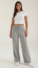 Pantalón de chándal de mujer con pierna ancha, gris claro - Foto 1