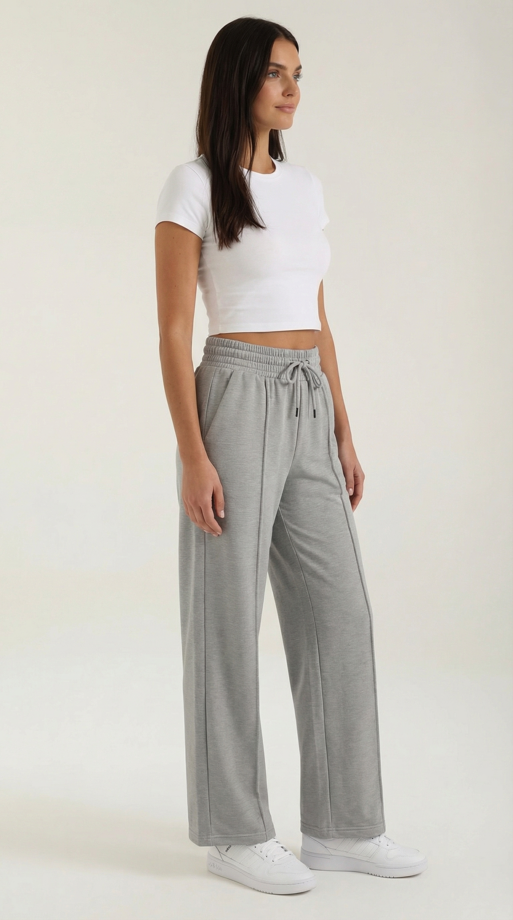 Pantalón de chándal de mujer con pierna ancha, gris claro - Foto 2