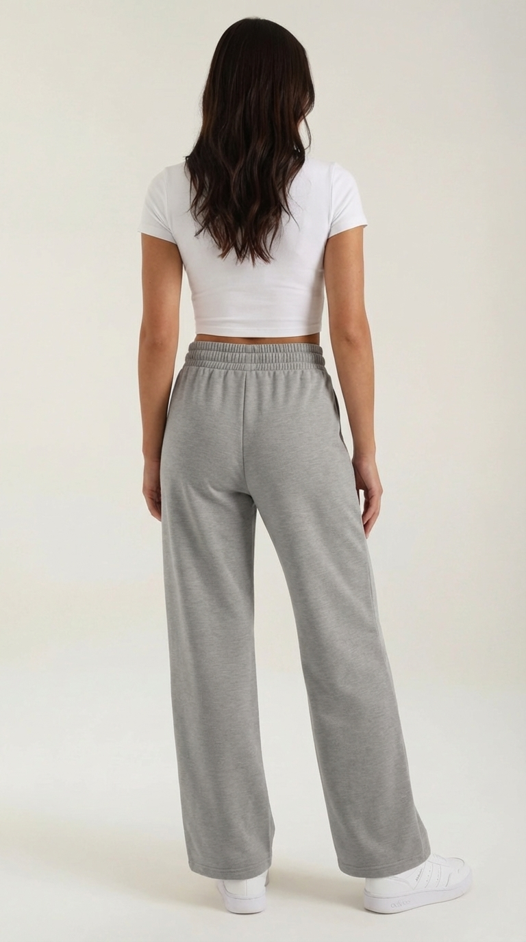 Pantalón de chándal de mujer con pierna ancha, gris claro - Foto 4