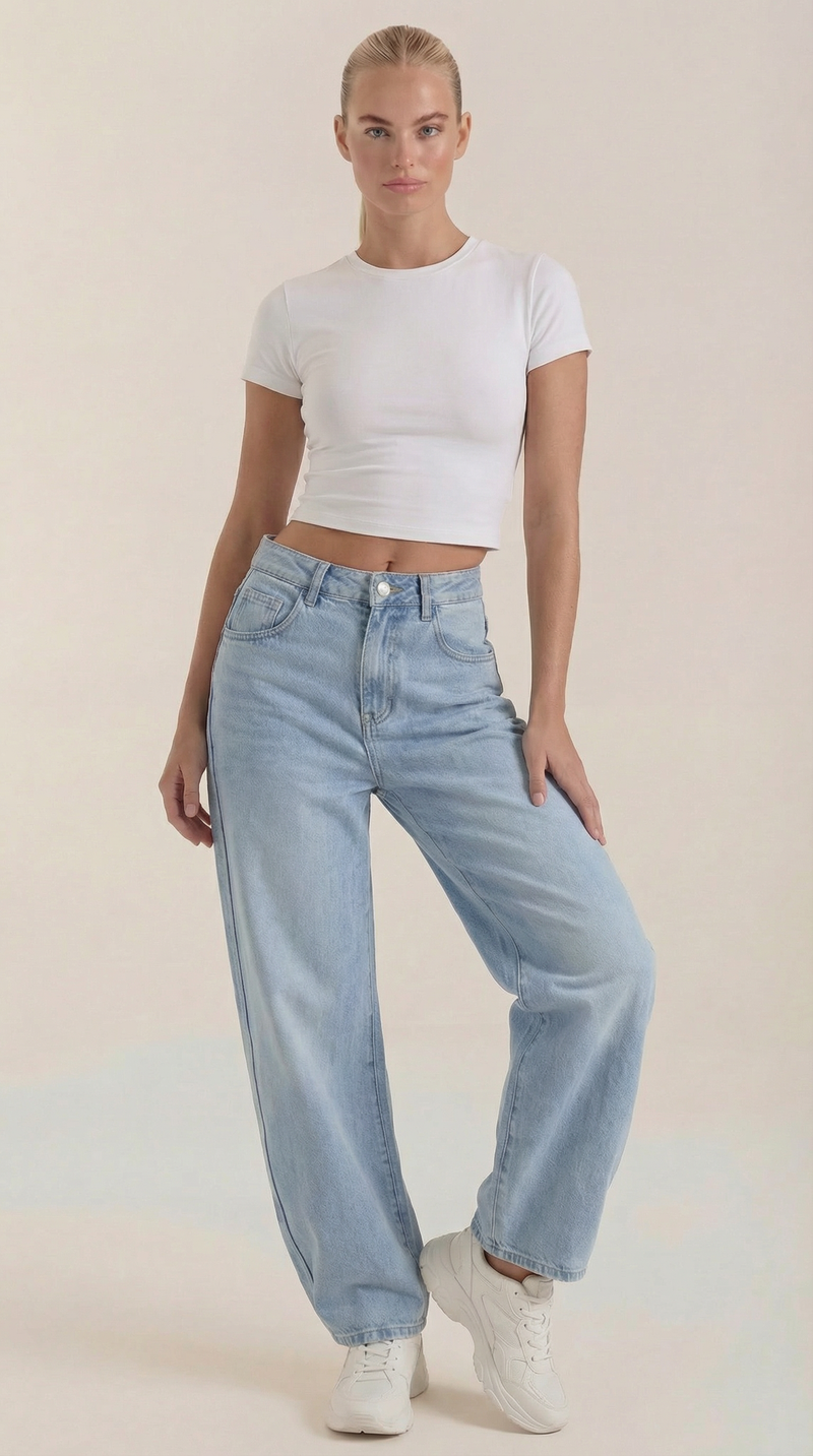 Vaqueros anchos de mujer con corte holgado y denim suave - Foto 1