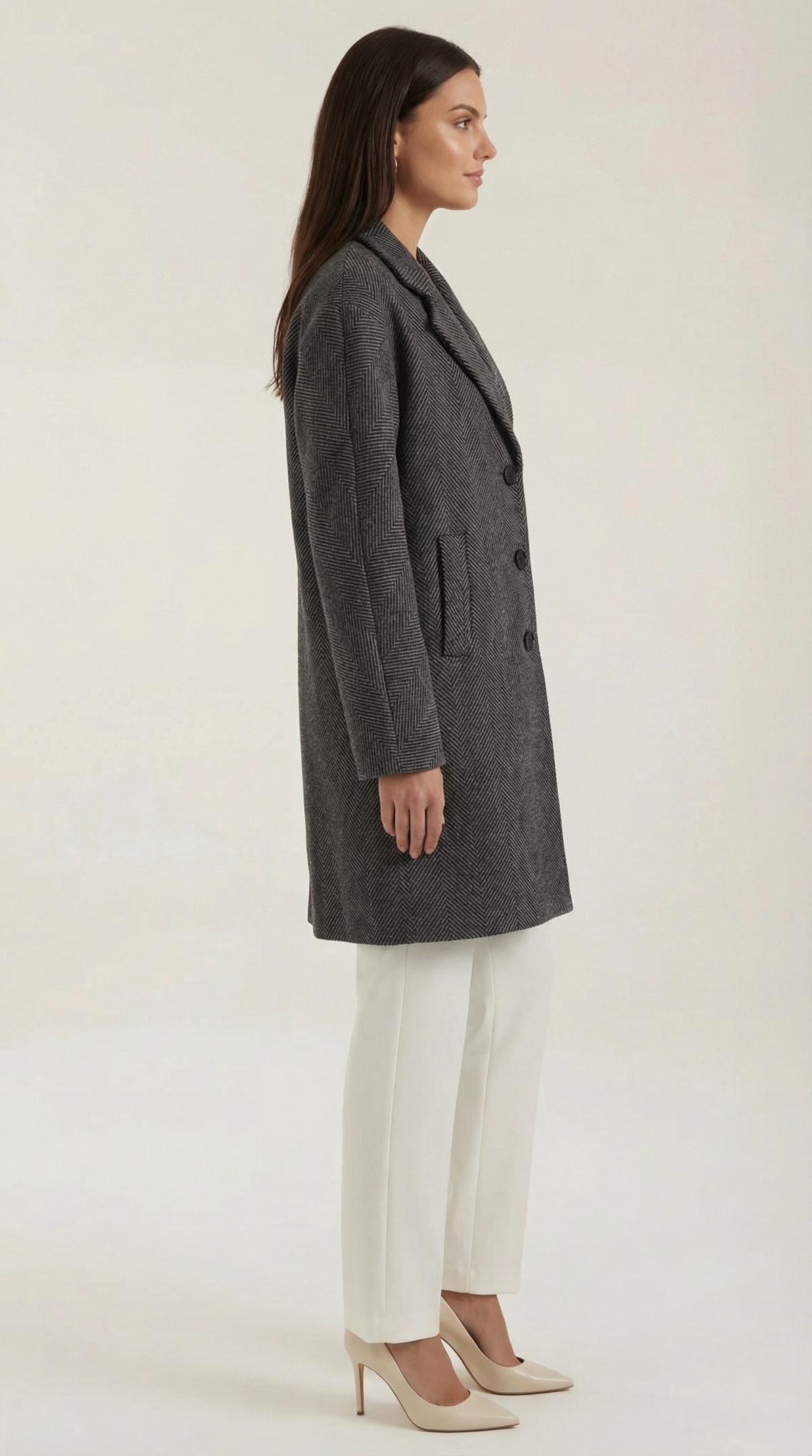 Abrigo largo clásico para mujer en gris, suave y versátil - Foto 2