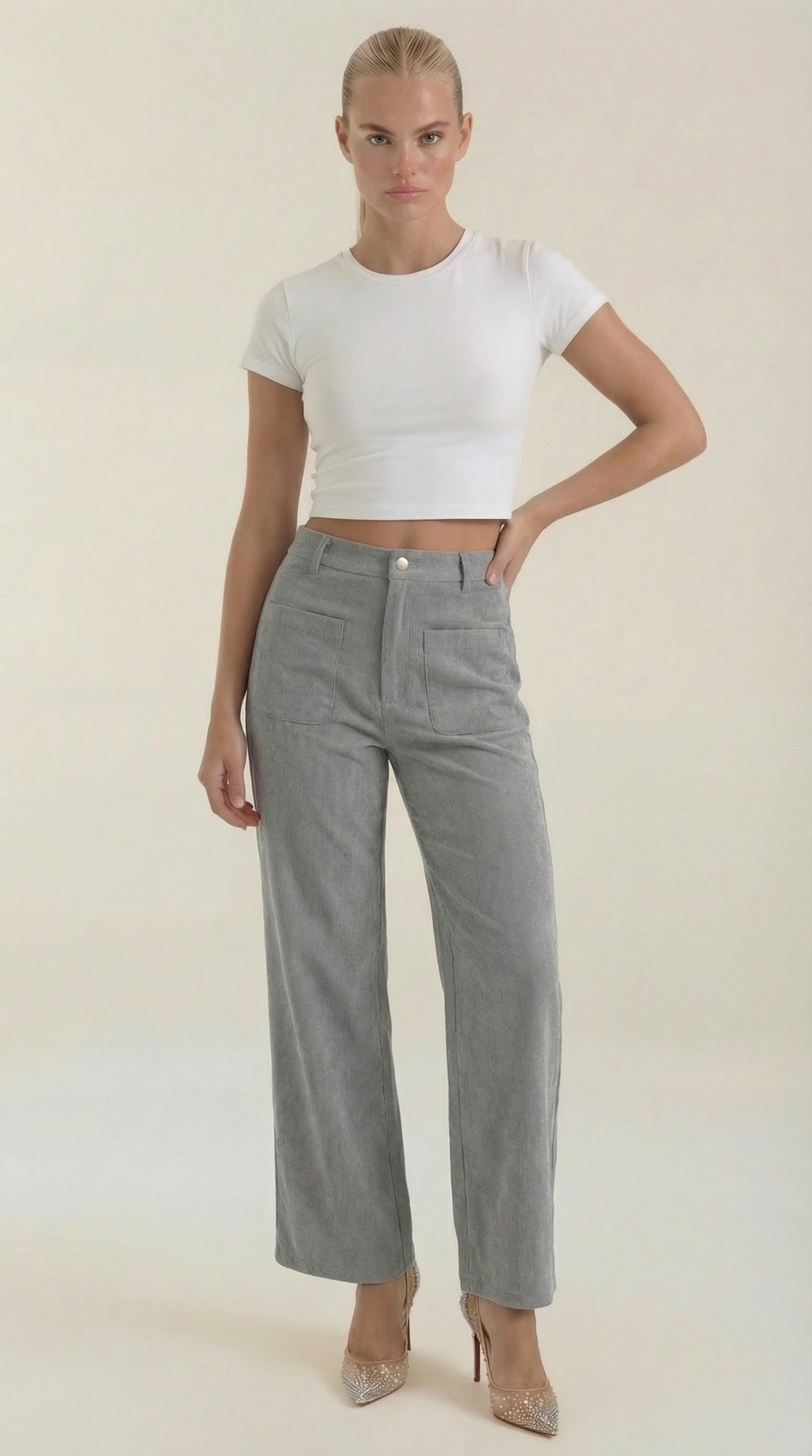 Pantalón ancho de pana para mujer con cintura alta - Foto 1