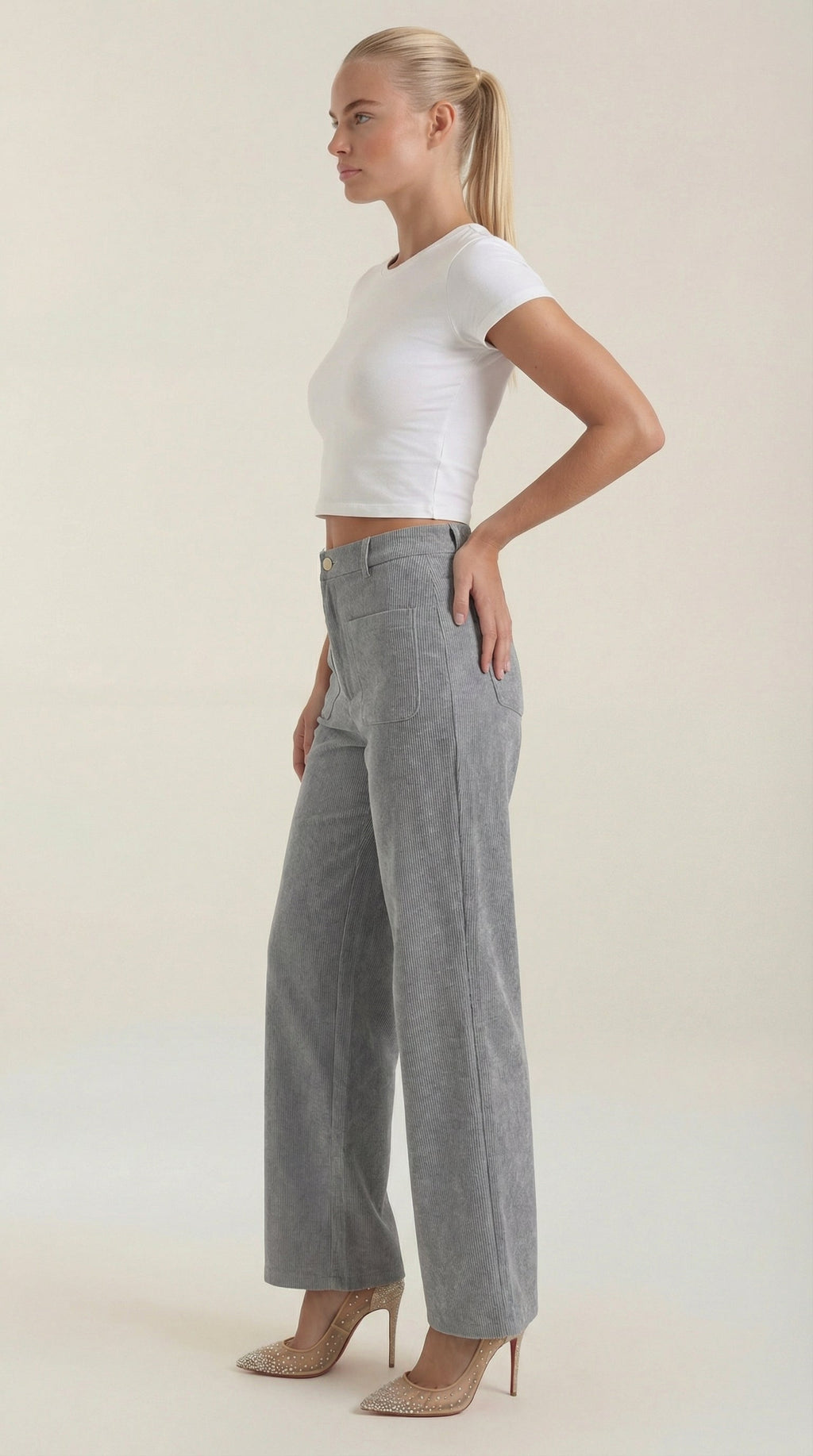 Pantalón ancho de pana para mujer con cintura alta - Foto 2