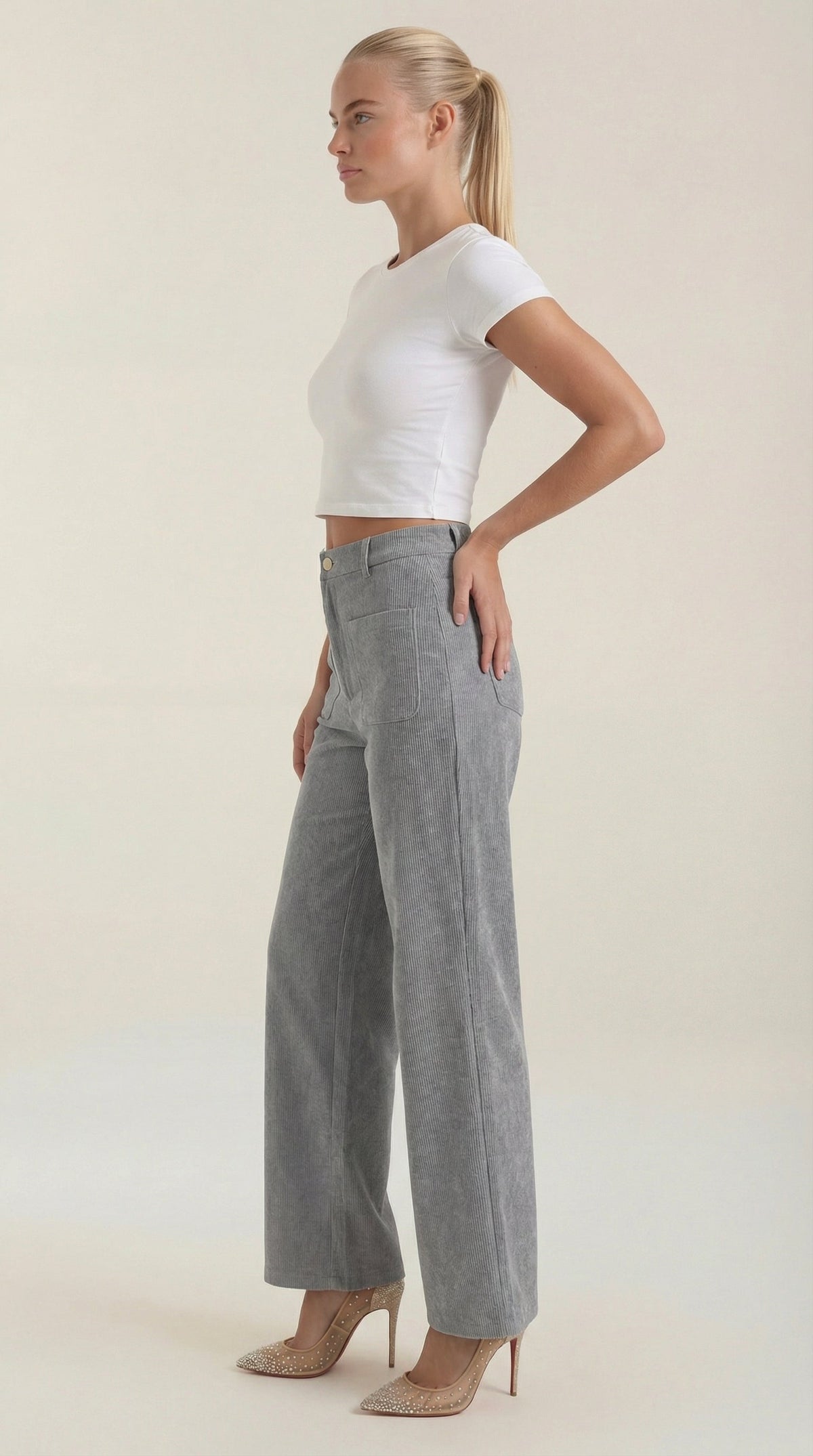 Pantalón ancho de pana para mujer con cintura alta - Foto 2