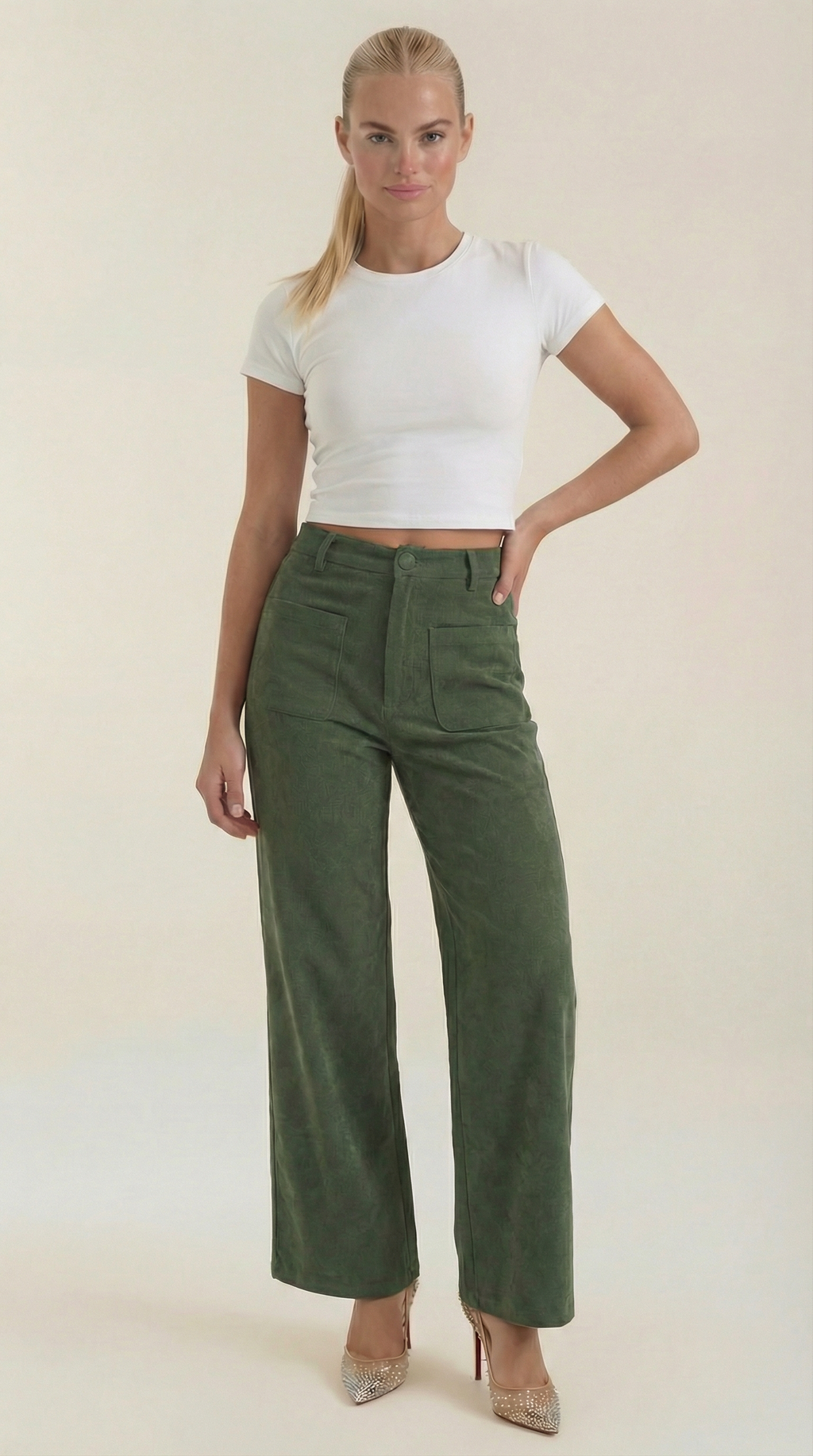 Pantalón ancho de pana para mujer con cintura alta - Foto 4