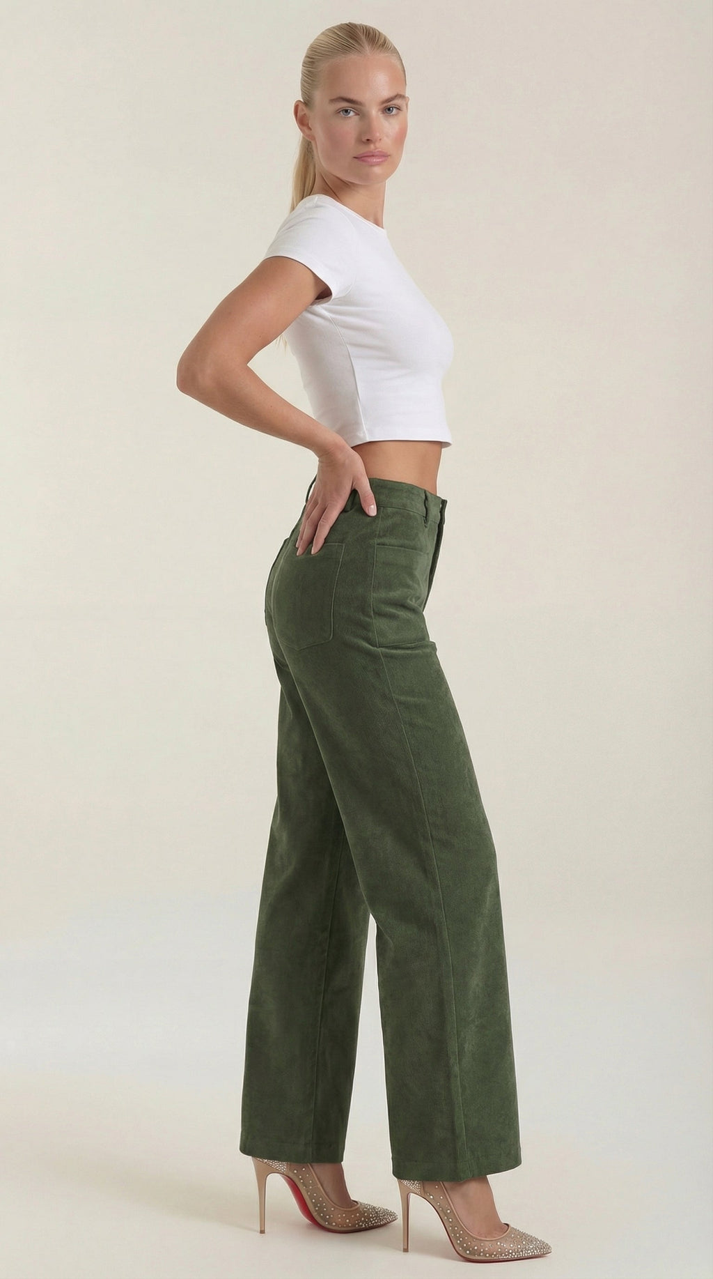 Pantalón ancho de pana para mujer con cintura alta - Foto 5