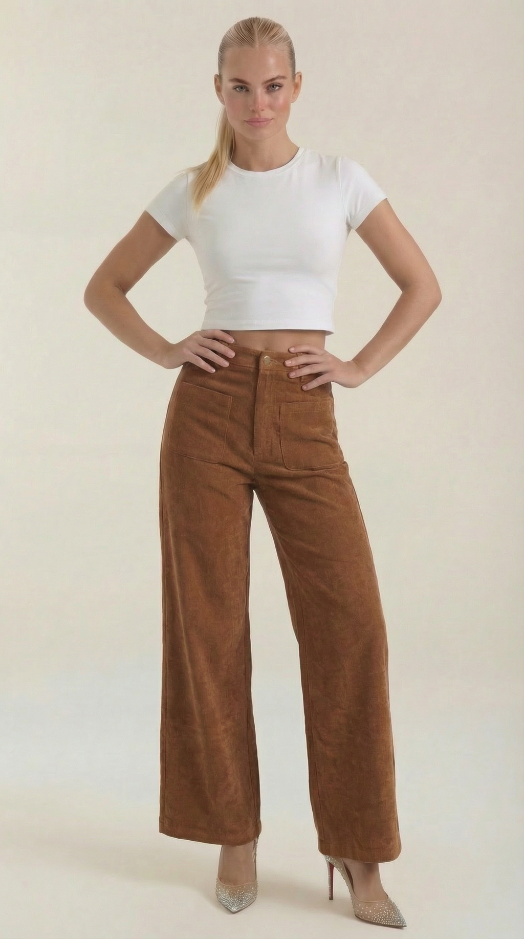 Pantalón ancho de pana para mujer con cintura alta - Foto 7