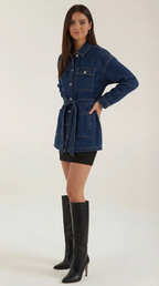 Chaqueta vaquera con cinturón para mujer, suave y práctica - Foto 2