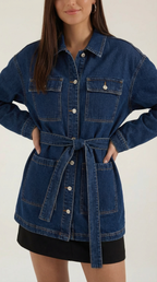 Chaqueta vaquera con cinturón para mujer, suave y práctica - Foto 3
