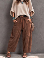 Pantalón harem de pana con cintura elástica y cordón - Foto 1