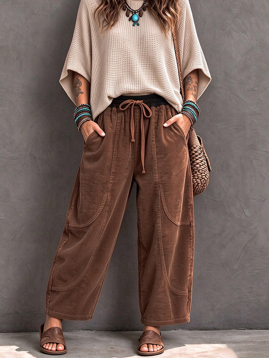 Pantalón harem de pana con cintura elástica y cordón - Foto 1