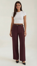 Pantalón ancho de mujer con pinzas y cinturón a juego - Foto 1