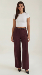 Pantalón ancho de mujer con pinzas y cinturón a juego - Foto 1