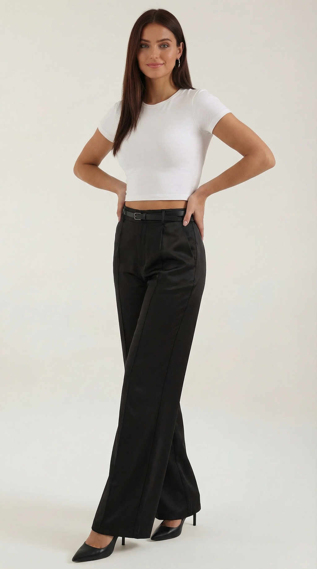 Pantalón ancho de mujer con pinzas y cinturón a juego - Foto 10