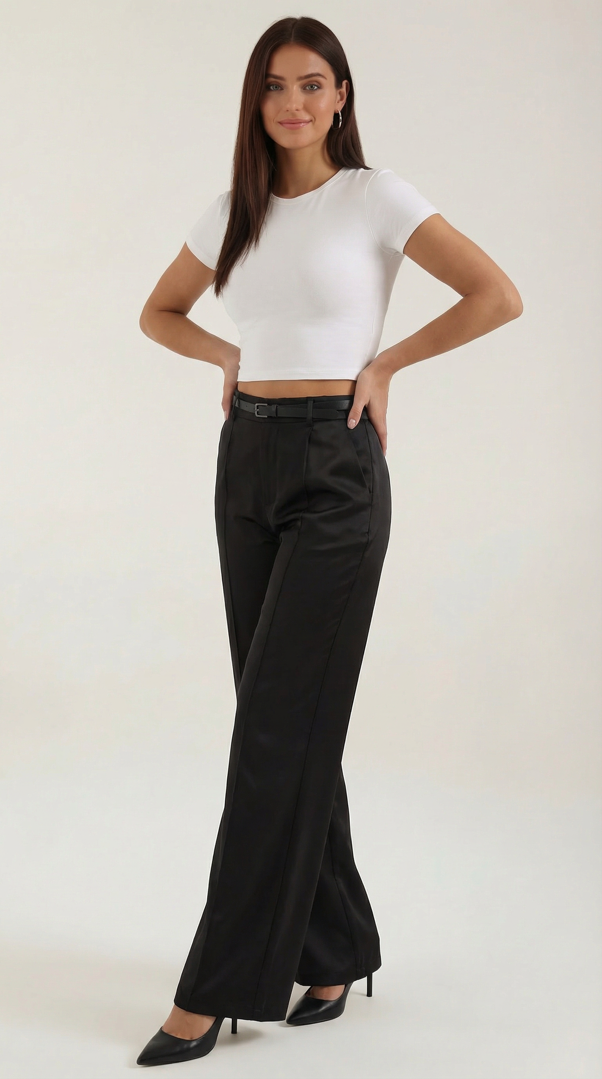 Pantalón ancho de mujer con pinzas y cinturón a juego - Foto 10