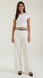 Pantalón ancho de mujer con pinzas y cinturón a juego - Foto 3