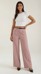 Pantalón ancho de mujer con pinzas y cinturón a juego - Foto 5