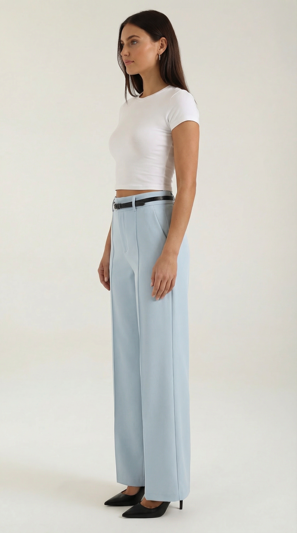 Pantalón ancho de mujer con pinzas y cinturón a juego - Foto 8