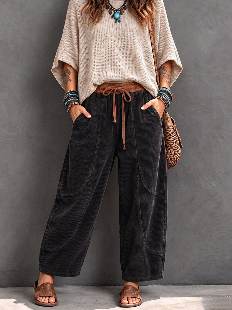 Pantalón harem de pana con cintura elástica y cordón - Foto 2