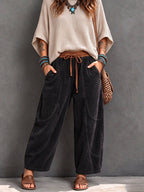 Pantalón harem de pana con cintura elástica y cordón - Foto 2