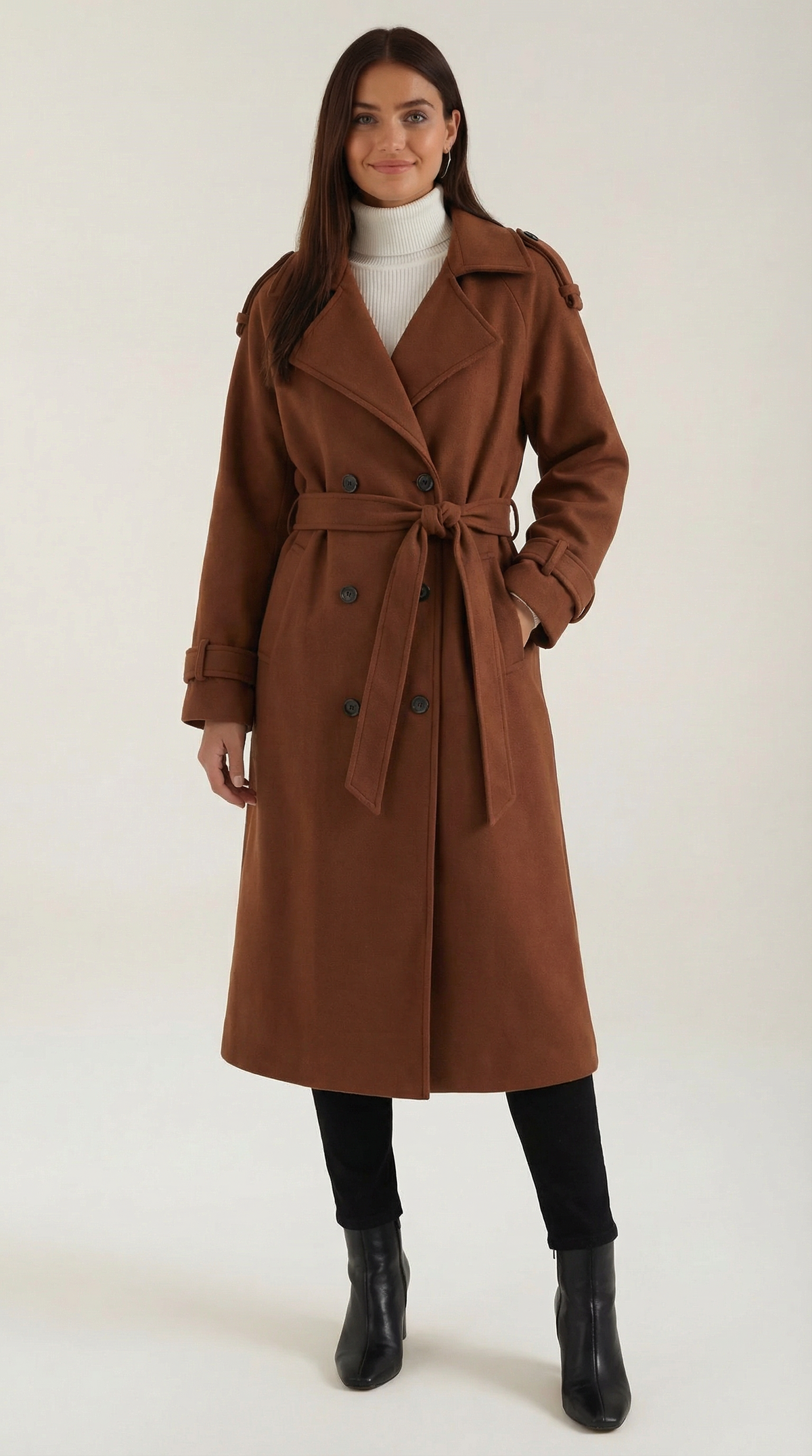 Gabardina larga con cinturón para mujer, suave y elegante - Foto 5