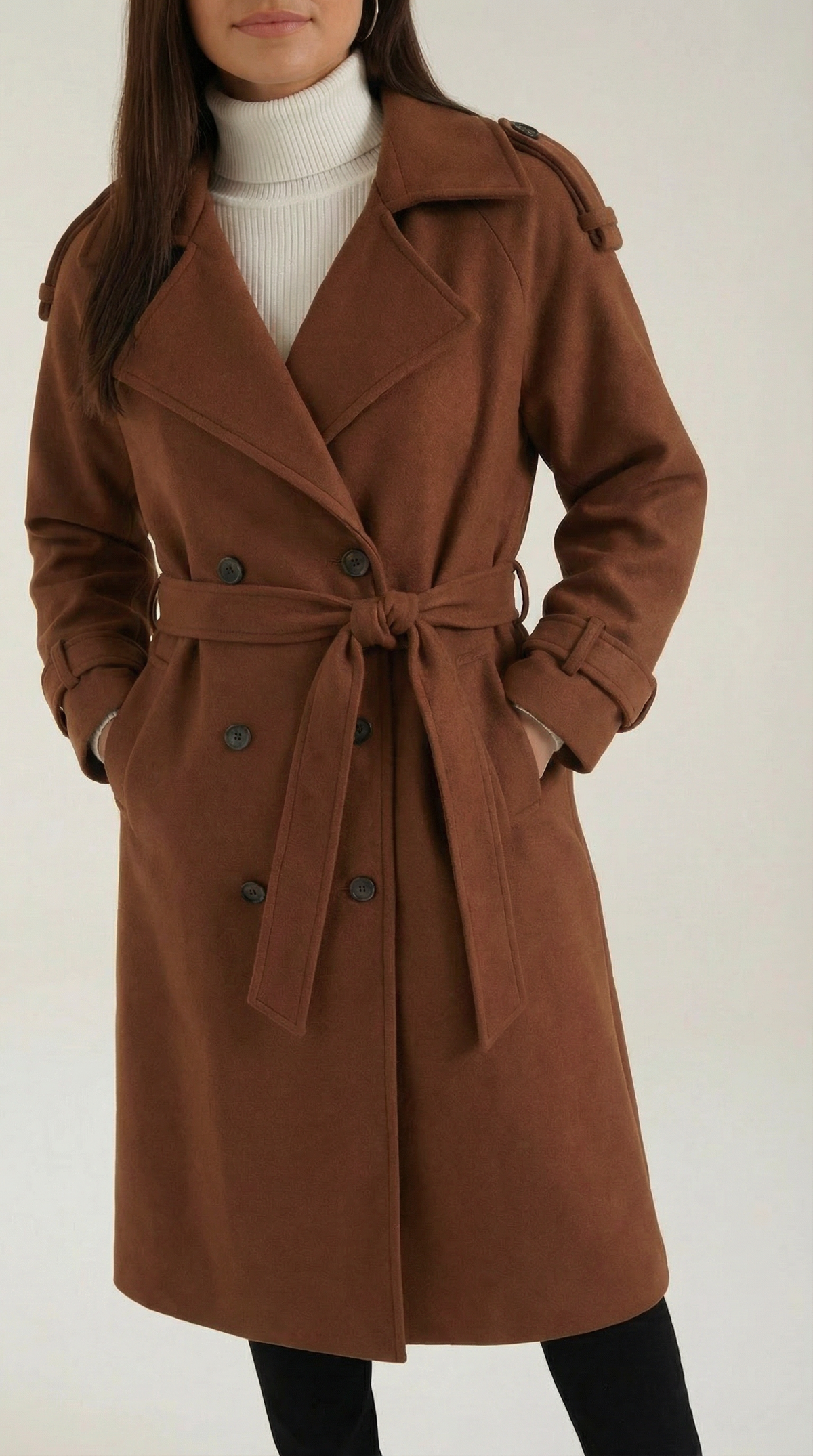 Gabardina larga con cinturón para mujer, suave y elegante - Foto 7