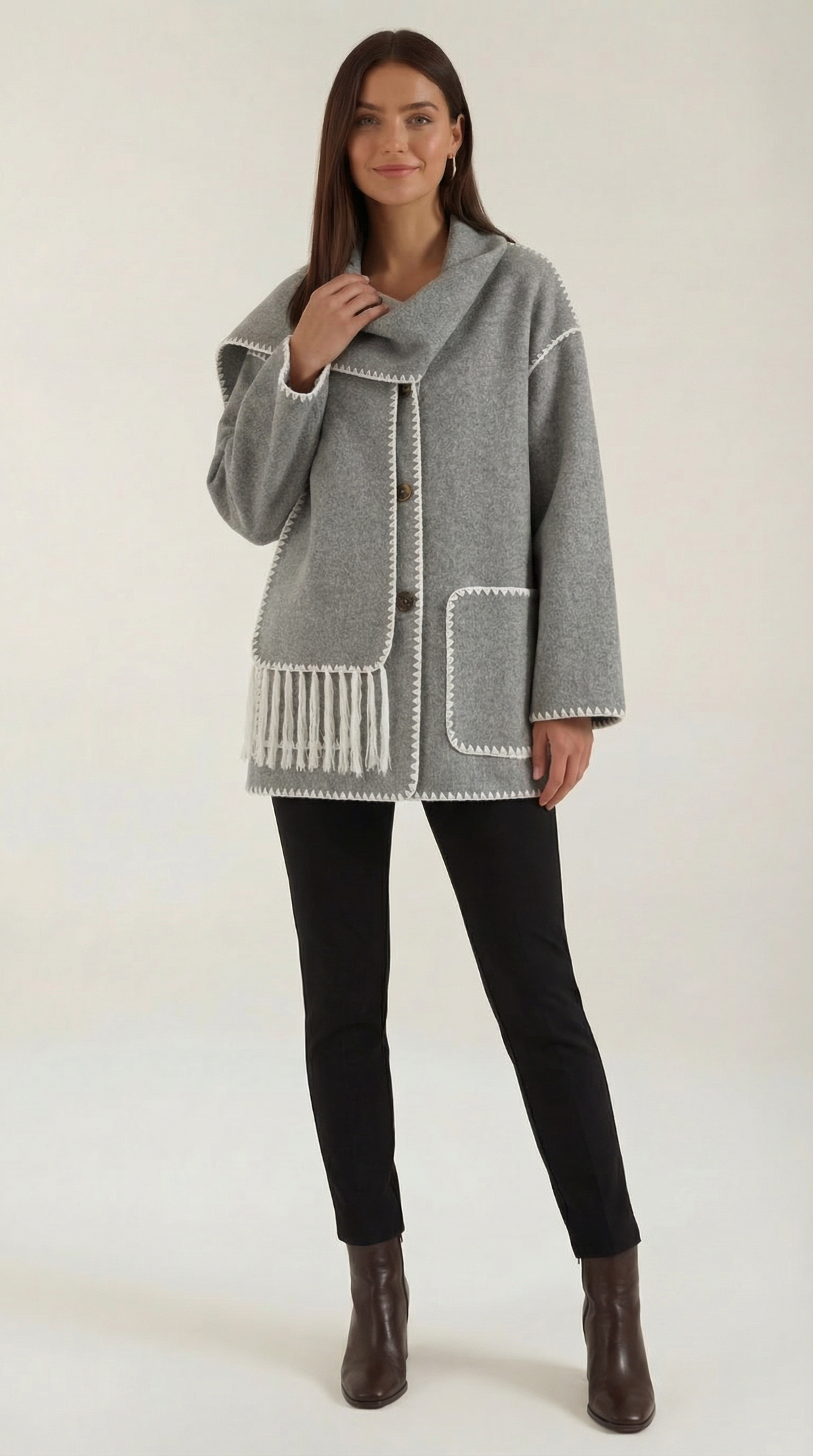 Chaqueta con bufanda integrada para mujer, suave y cálida - Foto 1