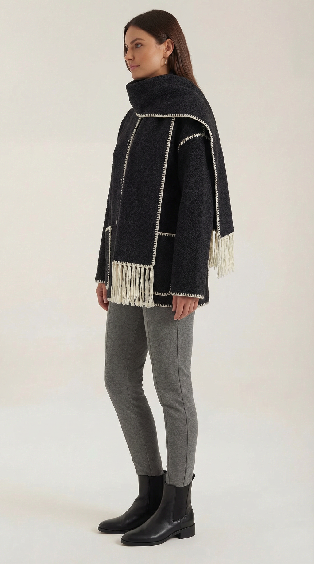 Chaqueta con bufanda integrada para mujer, suave y cálida - Foto 7
