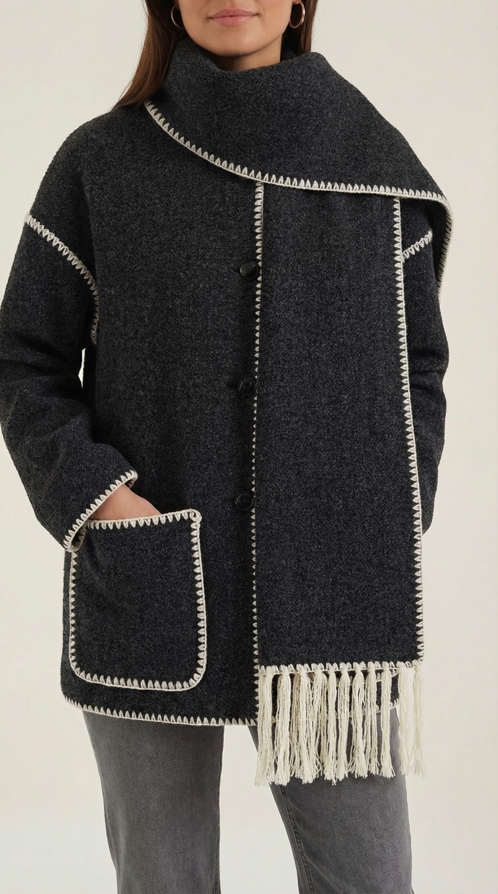 Chaqueta con bufanda integrada para mujer, suave y cálida - Foto 8