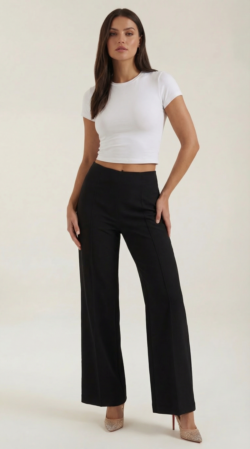 Pantalón baggy de mujer de tiro medio con pinzas delanteras - Foto 1