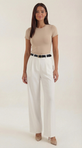 Pantalón blanco de talle alto para mujer con pinzas - Foto 1