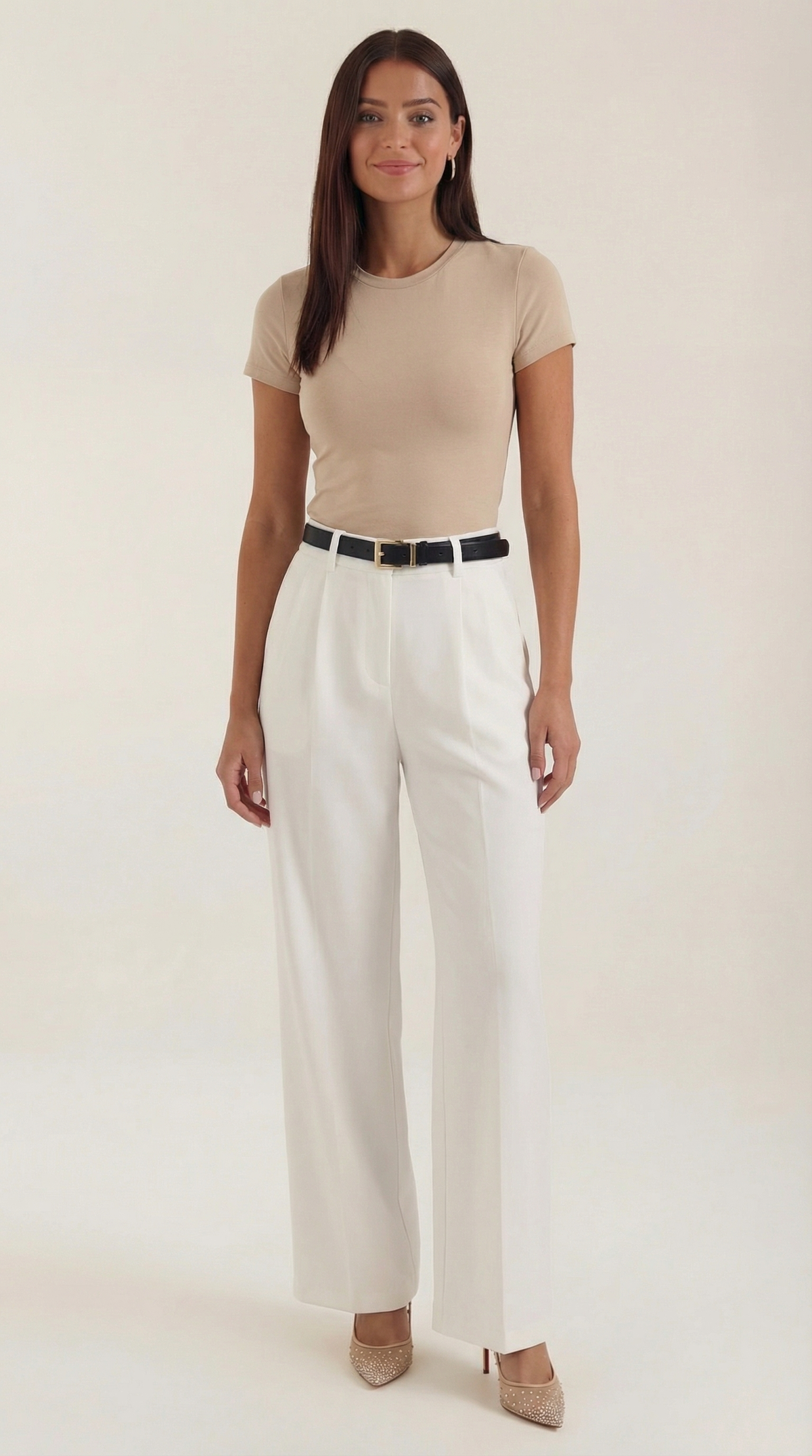 Pantalón blanco de talle alto para mujer con pinzas - Foto 1