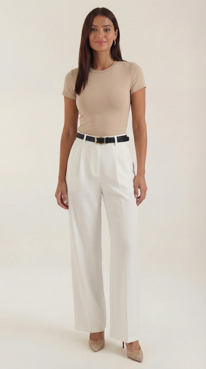 Pantalón blanco de talle alto para mujer con pinzas - Foto 1