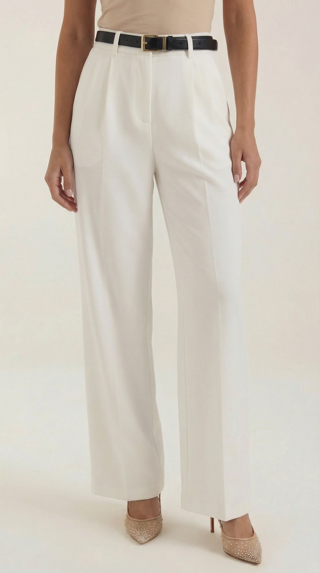 Pantalón blanco de talle alto para mujer con pinzas - Foto 3