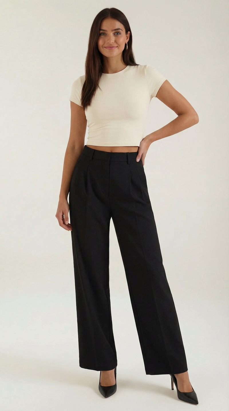Pantalón recto de mujer con pinzas delanteras y caída suave - Foto 1