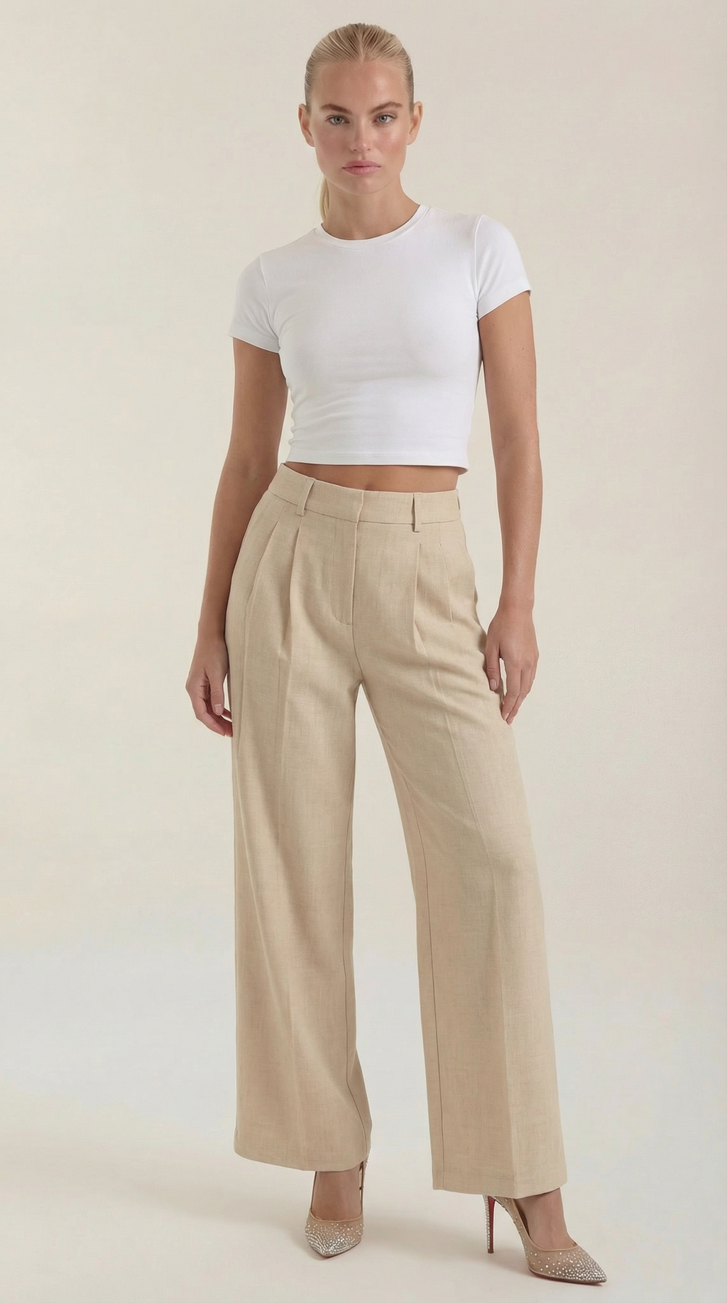 Pantalón de talle alto para mujer con pinzas y pierna ancha - Foto 1