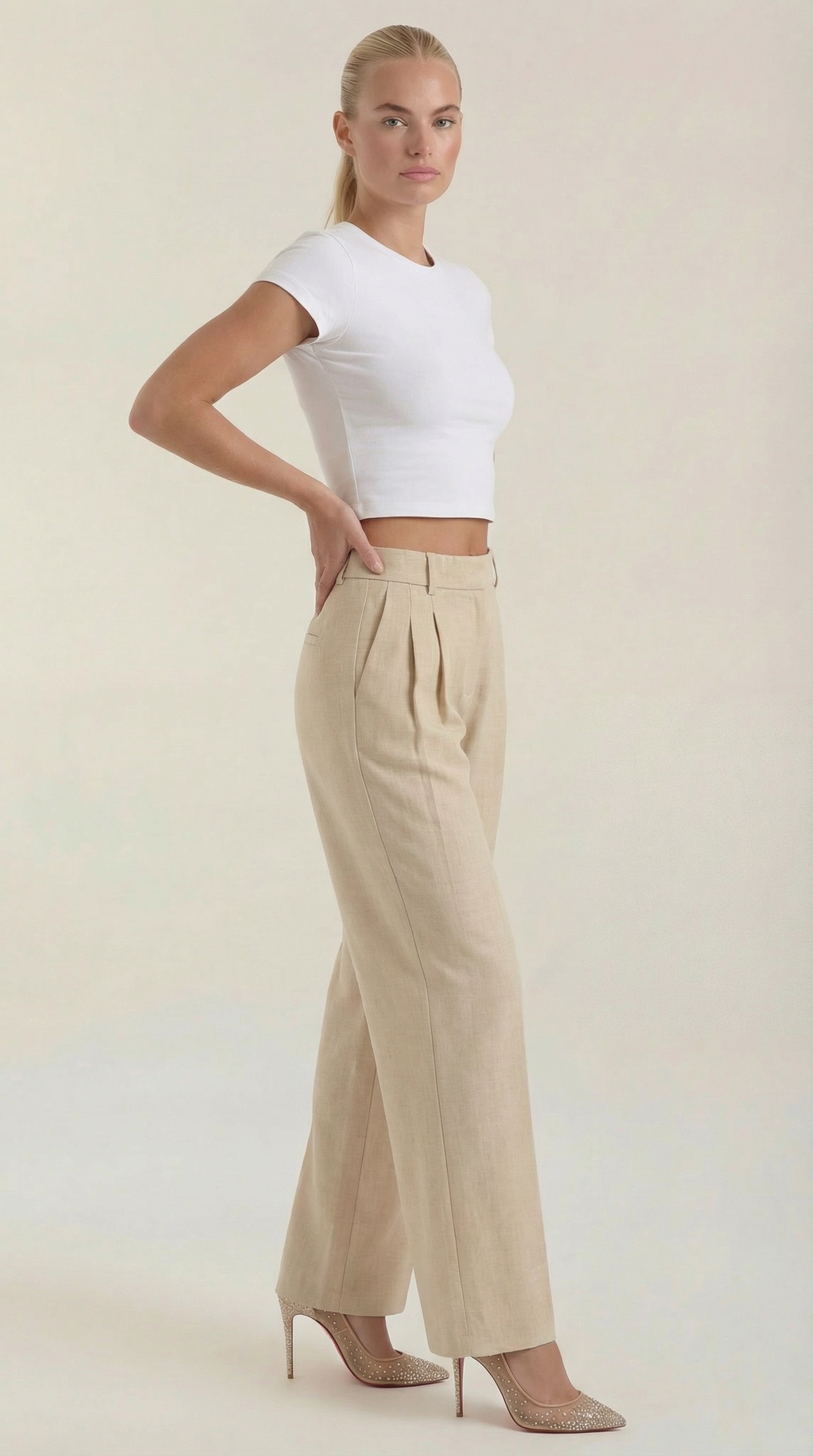 Pantalón de talle alto para mujer con pinzas y pierna ancha - Foto 2