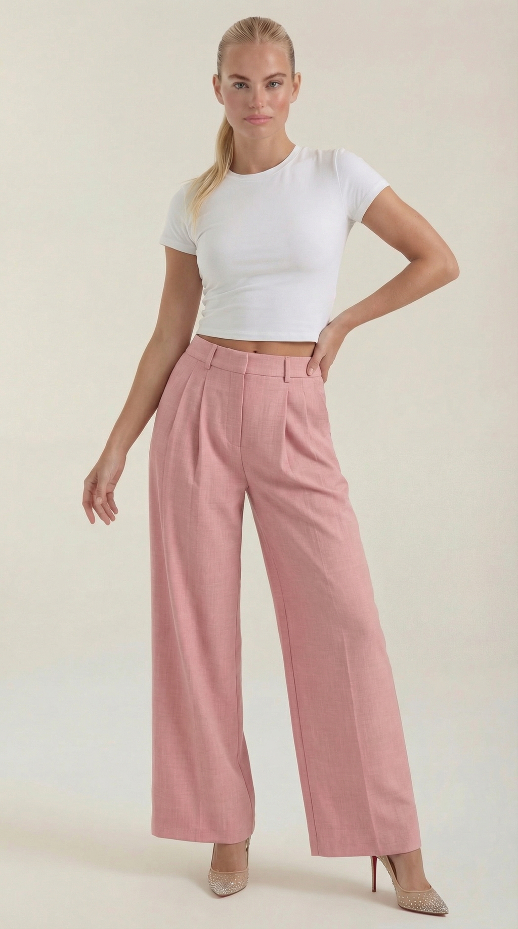 Pantalón de talle alto para mujer con pinzas y pierna ancha - Foto 5