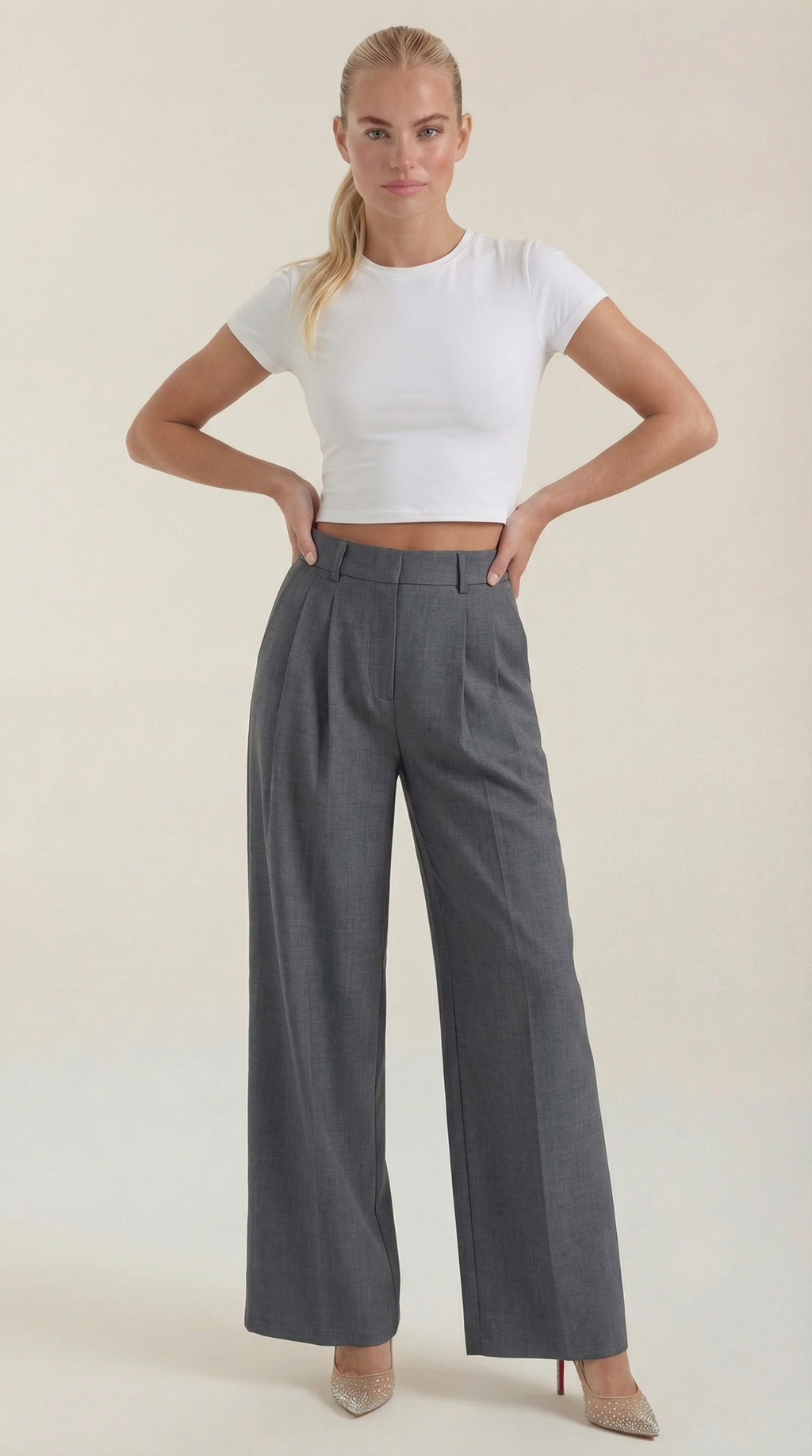 Pantalón de talle alto para mujer con pinzas y pierna ancha - Foto 7