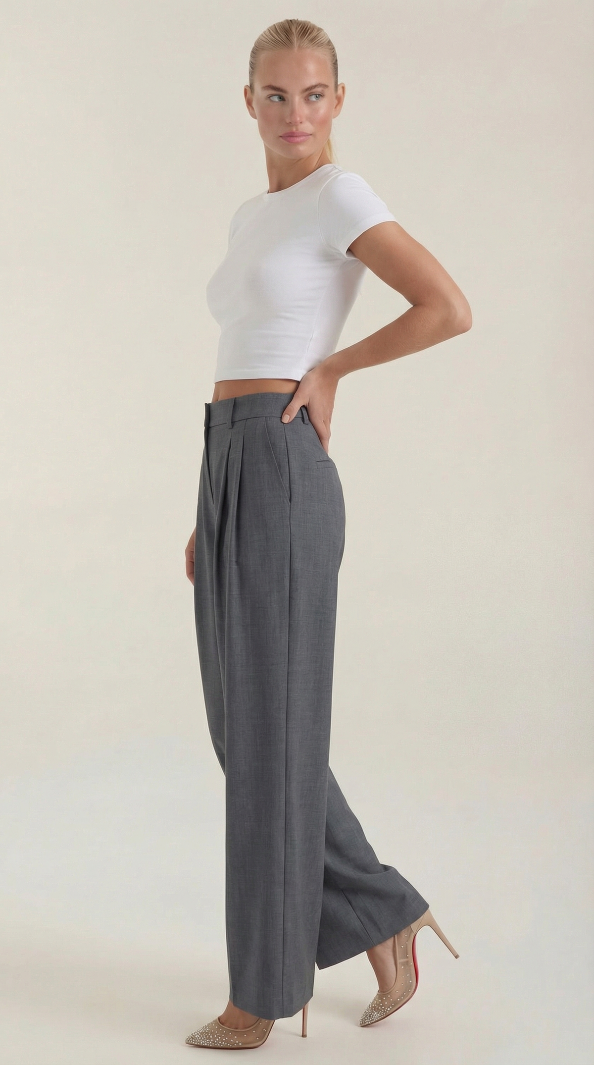 Pantalón de talle alto para mujer con pinzas y pierna ancha - Foto 8